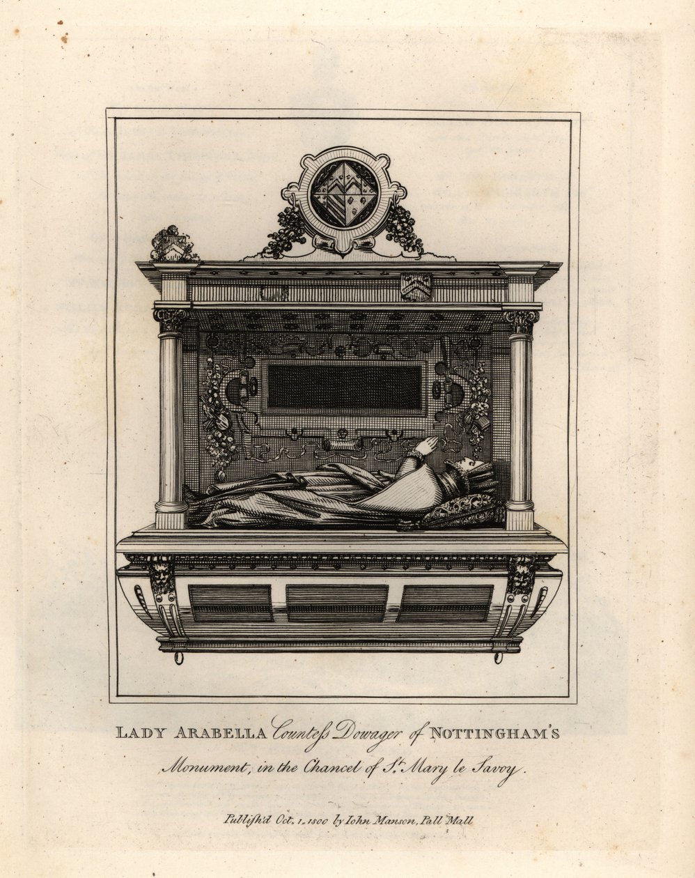 Gravbilde eller Lady Arabella, enkegrevinne av Nottingham, i koret til St Mary le Savoy av John Thomas Smith