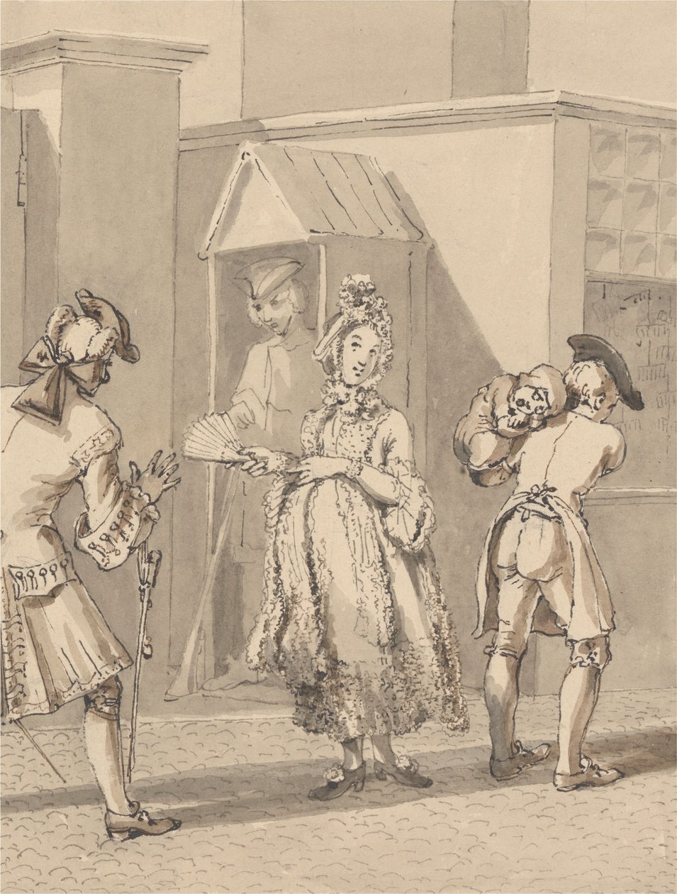 Hogarth bærer sitt mesters syke barn rundt Leicester Fields. The Spot of Ground Leicester House. av John Thomas Smith