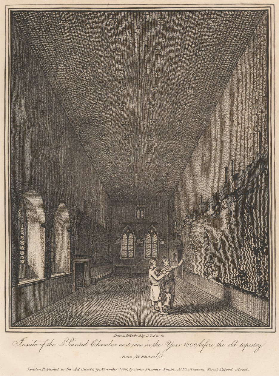 Inne i det malte kammeret slik det var i år 1800 før det gamle billedvev ble fjernet av John Thomas Smith