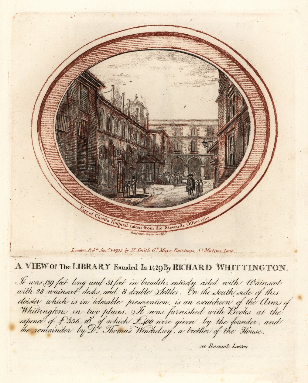 Bibliotek grunnlagt i 1429 av Richard Whittington, ved Christs Hospital, London av John Thomas Smith