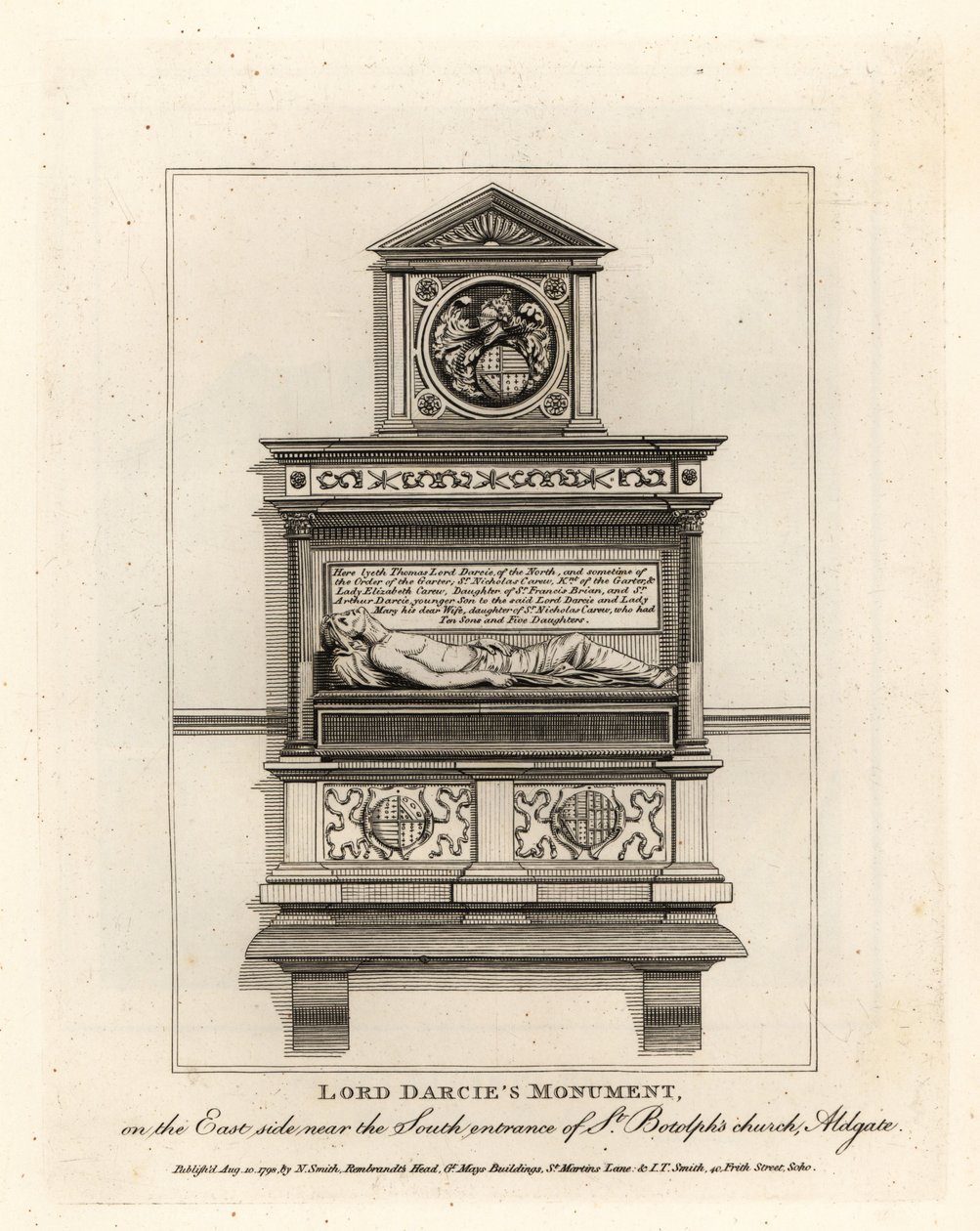 Lord Darcies monument i St Botolphs kirke, Aldgate av John Thomas Smith