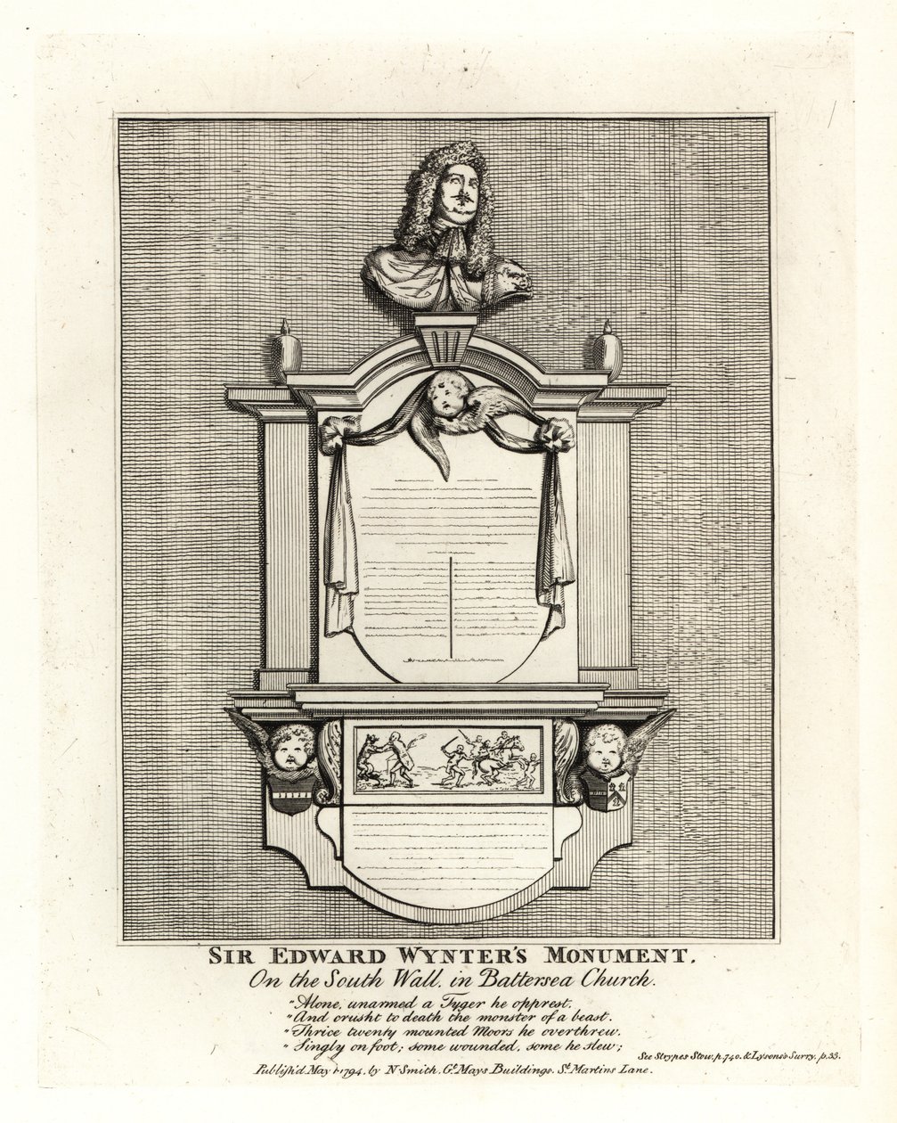 Monument av Sir Edward Wynter, død 1685, på sørveggen til St Mary