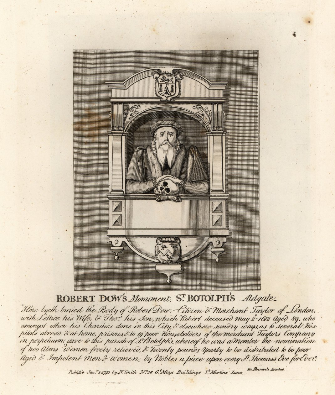 Monument til kjøpmann Taylor og filantrop Robert Dow i St Botolph