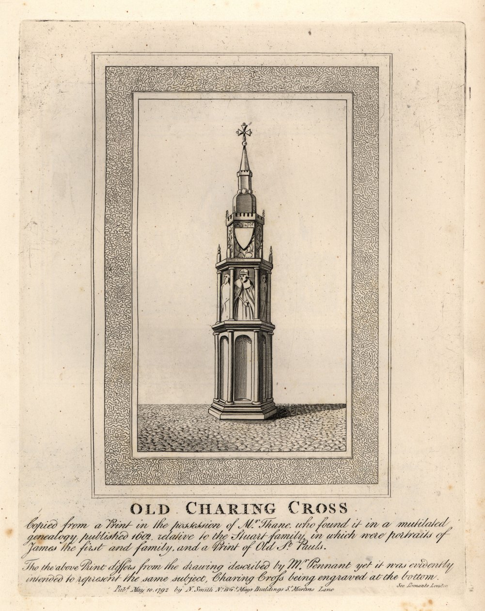 Old Charing Cross, et av 12 middelalderske Eleanor-kors, reist på 1290-tallet til det ble fjernet i 1647 av John Thomas Smith