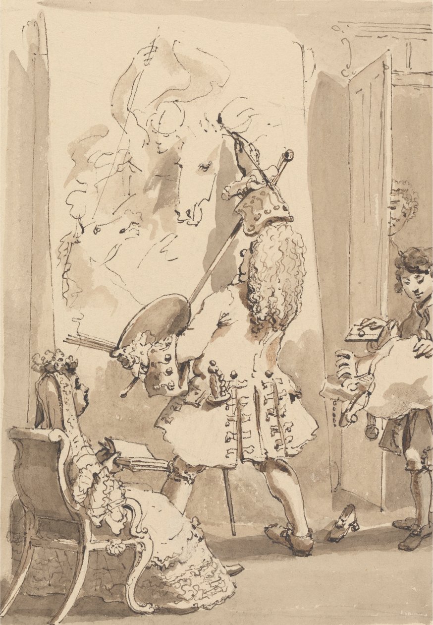 Sir James Thornhills gutt går inn i sin mesters malerom for å levere pakken og et brev i nærvær av Lady Thornhill av John Thomas Smith