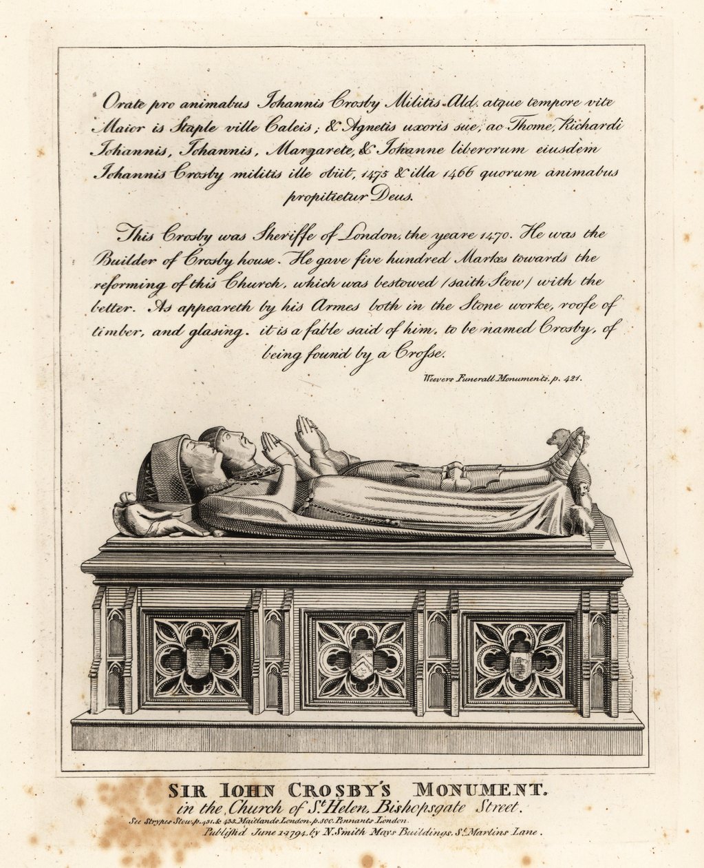 Sir John Crosbys monument i kirken St Helen, Bishopsgate Street av John Thomas Smith