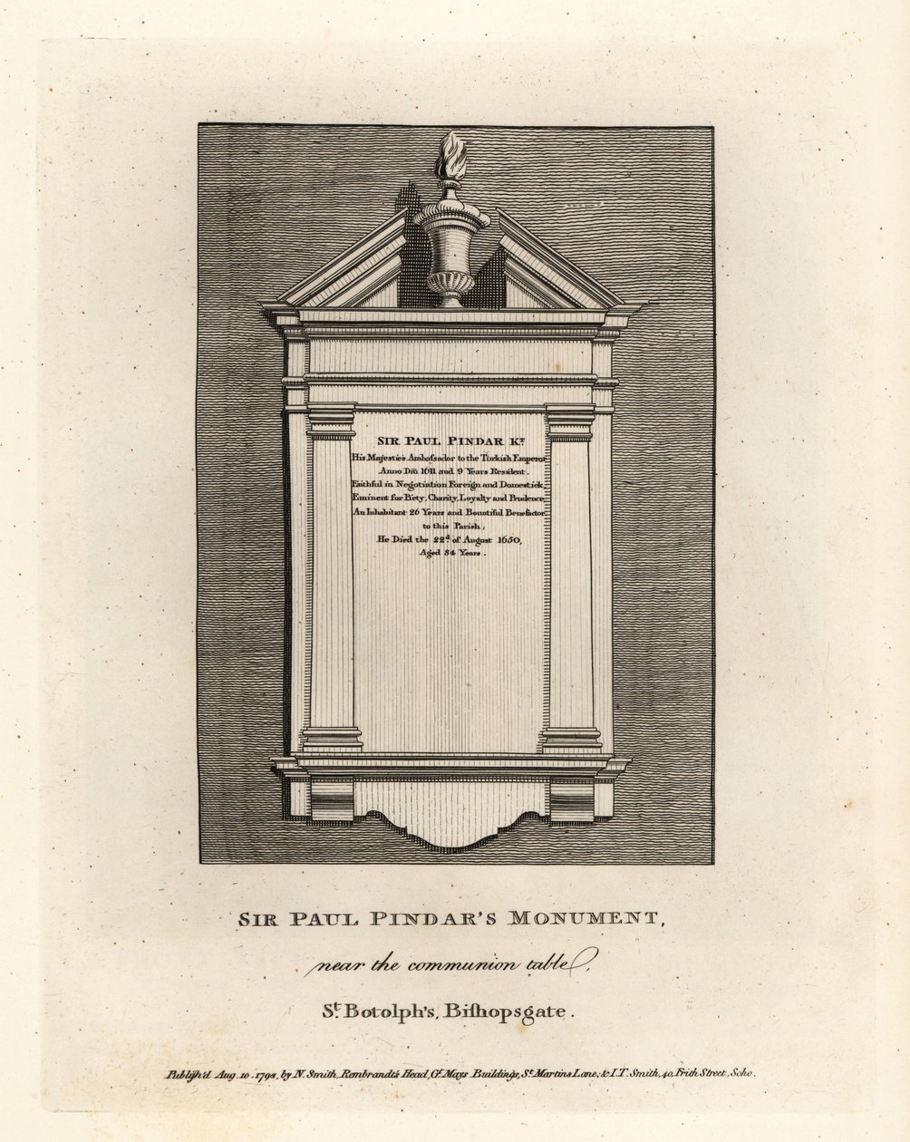 Sir Paul Pindars monument nær nattverdbordet i St Botolph