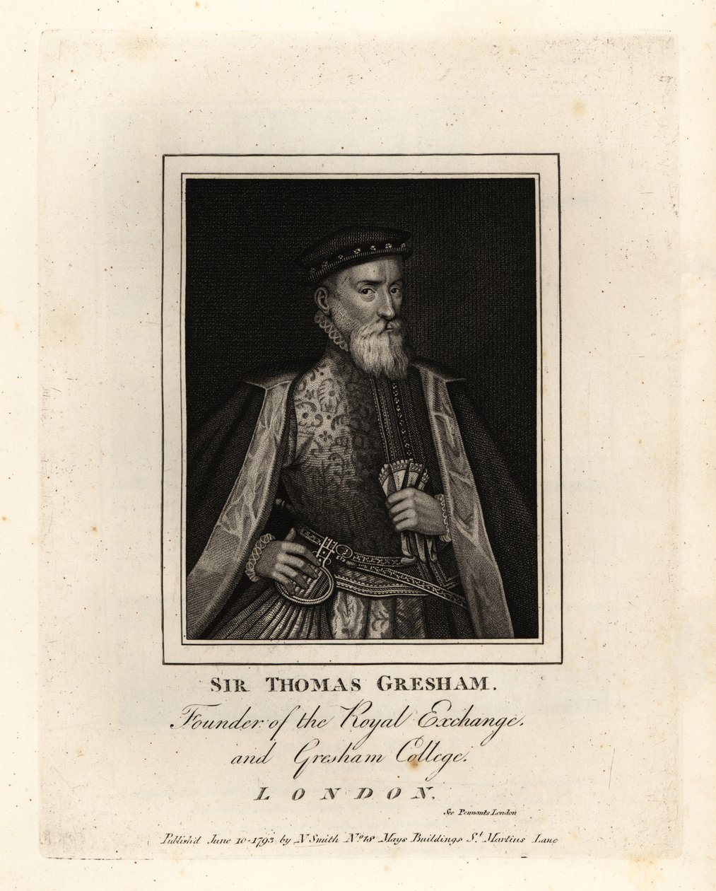 Sir Thomas Gresham, engelsk kjøpmann og finansmann, grunnlegger av Royal Exchange og Gresham College av John Thomas Smith