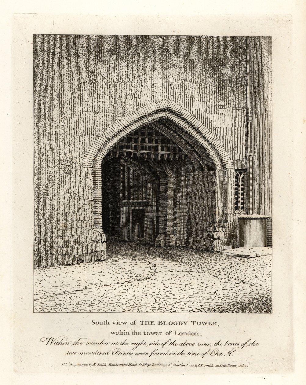 Sørutsikt over Bloody Tower i Tower of London av John Thomas Smith