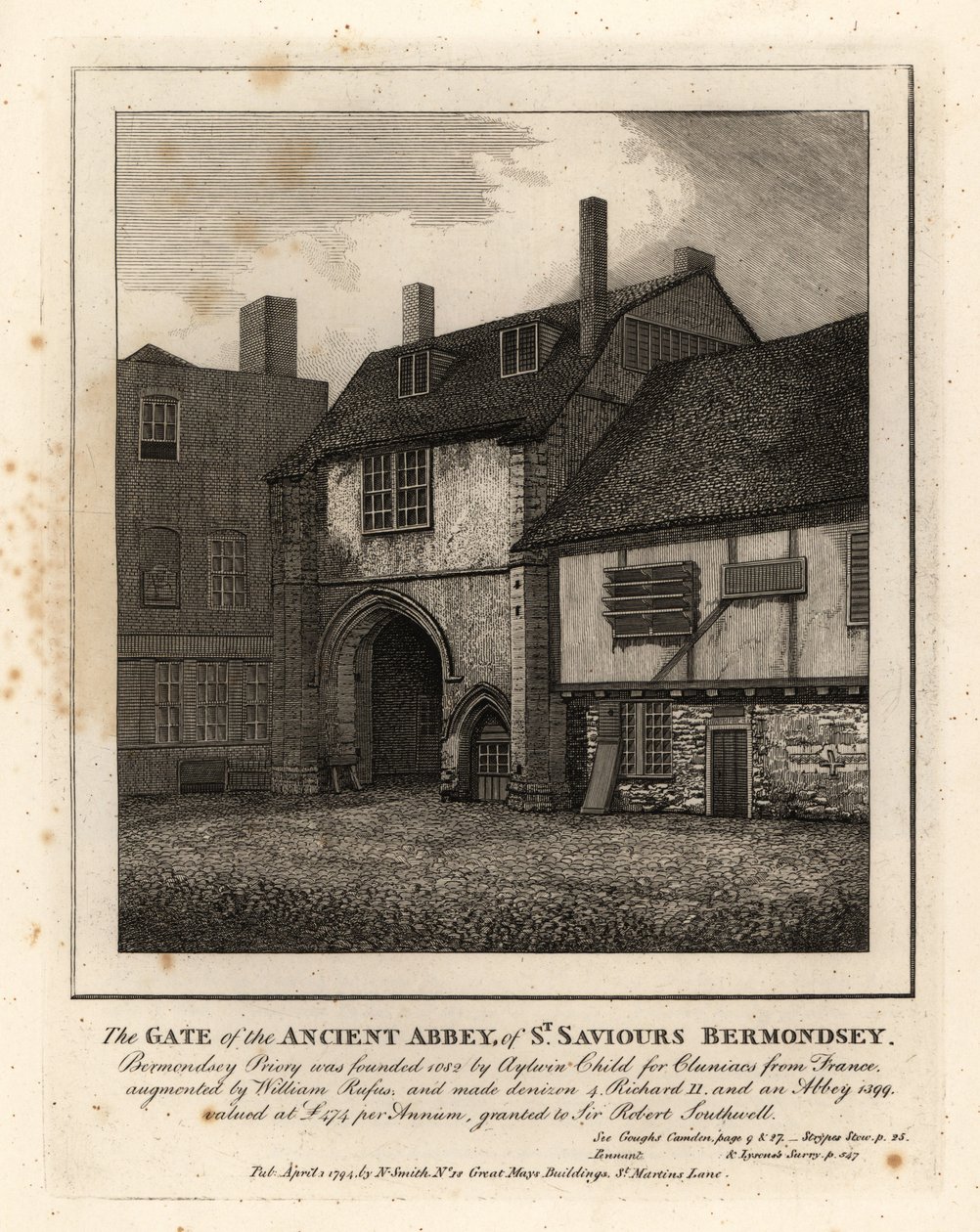 Porten til det gamle klosteret St Saviours Bermondsey av John Thomas Smith
