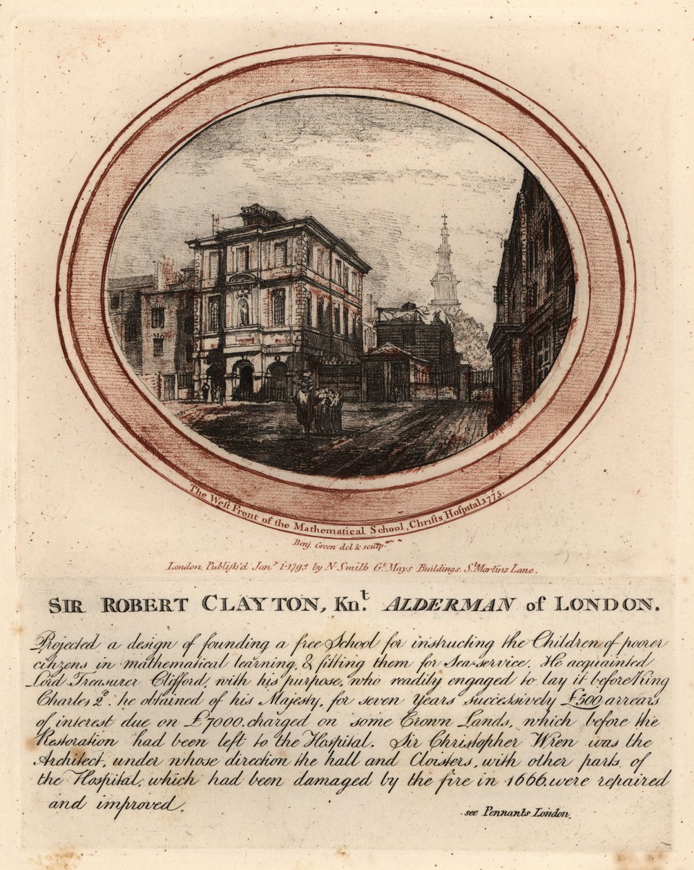 Vestfronten av Mathematical School, Christs Hospital av John Thomas Smith