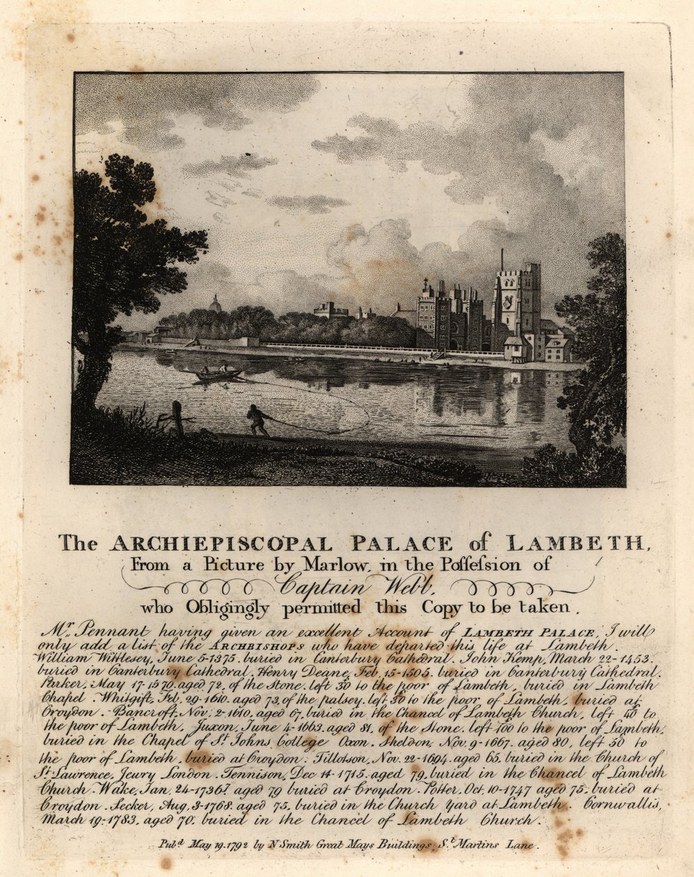 Utsikt over Lambeth Palace, London av John Thomas Smith