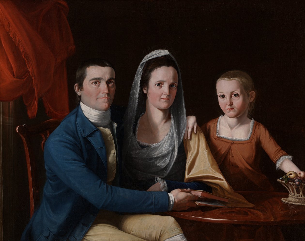 Jonathan Trumbull, Jr., Eunice Backus Trumbull og Faith Trumbull (senere Faith Trumbull Wadsworth) (1740) av John Trumbull