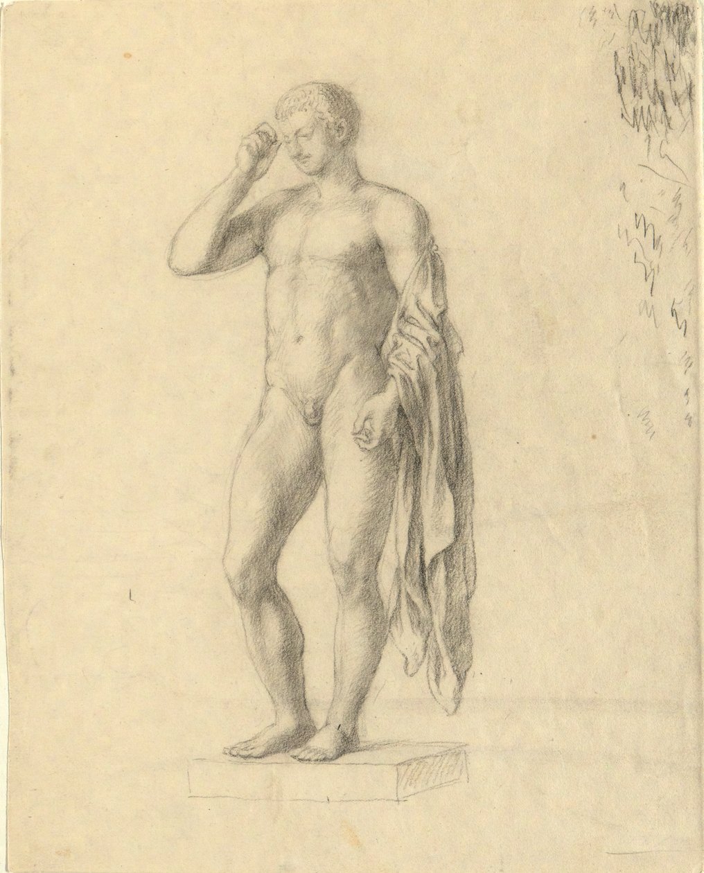 Naken mannlig figur (klassisk) som viser venstre (?) side av John Trumbull