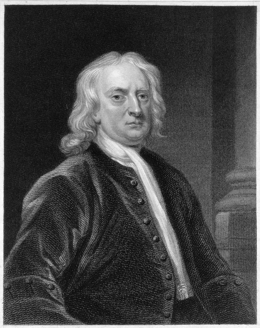 Portrett av Sir Isaac Newton (1642-1727), gravert av Edward Scriven (1775-1841) av John Vanderbank