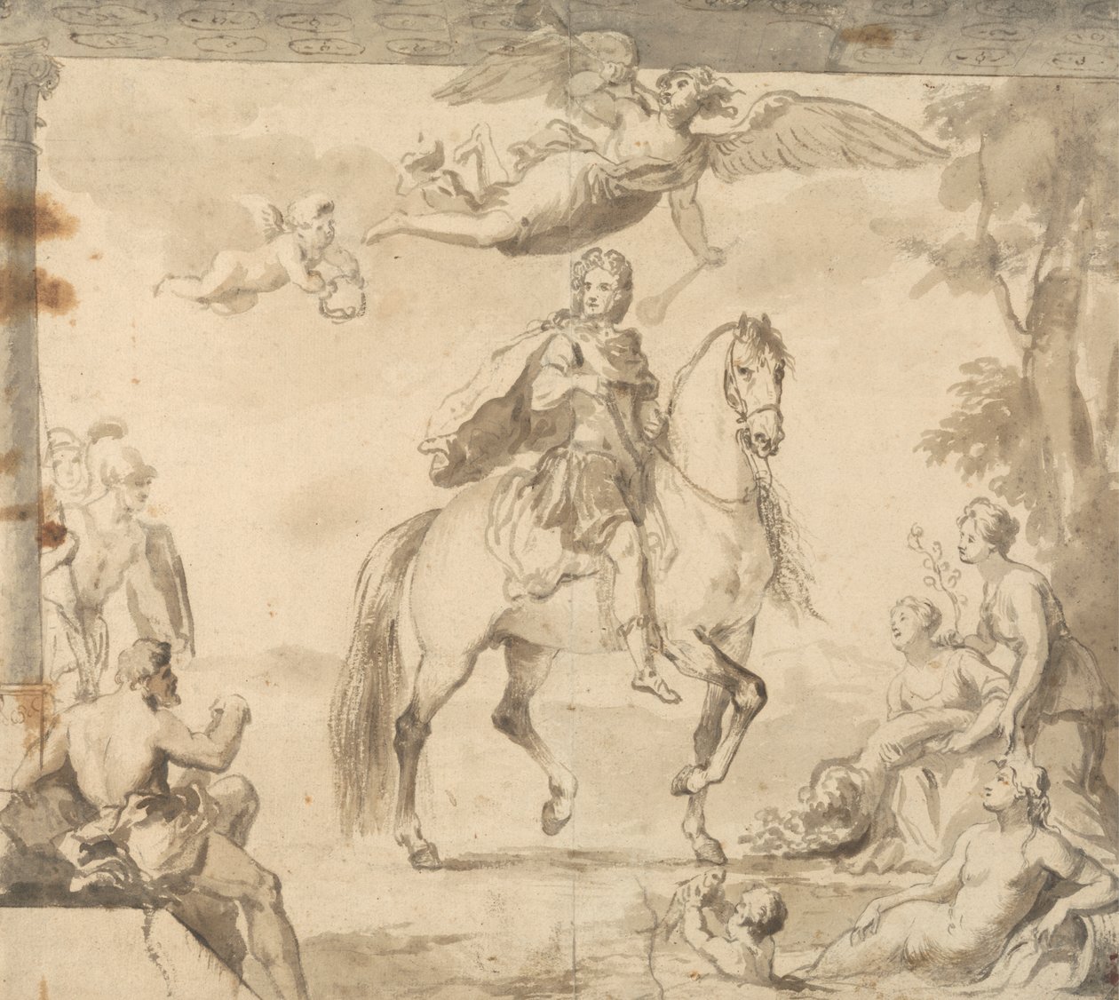 Forberedende studie for dekorasjonen "Equestrian Portrait of George I" av John Vanderbank