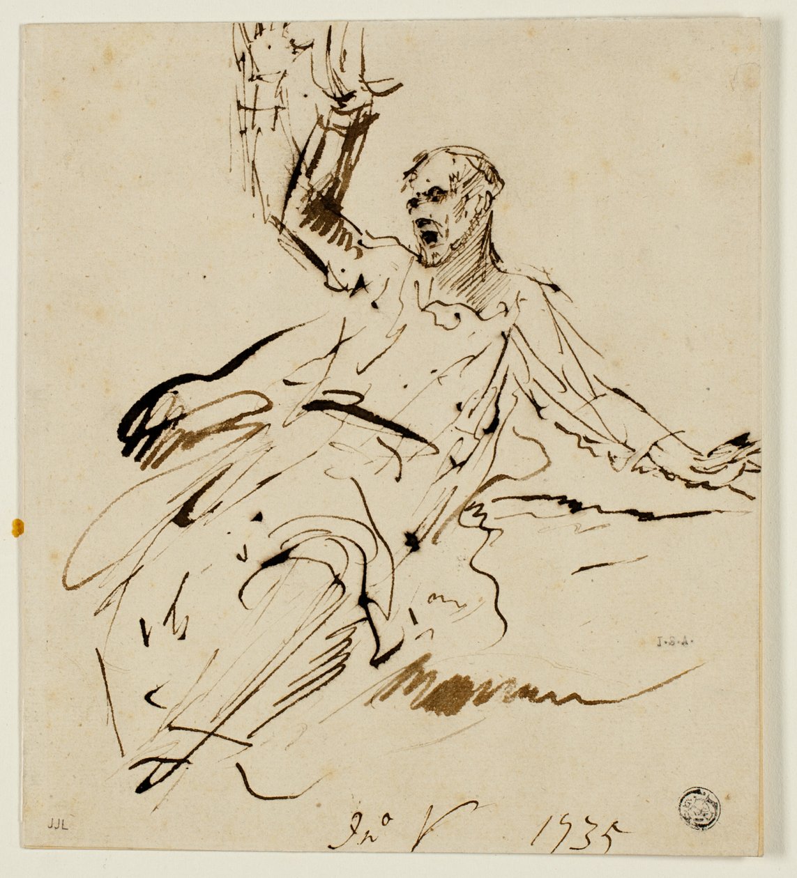 Sittende mannsfigur med hevet arm av John Vanderbank