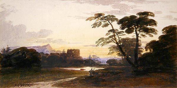 En figur i et skogslandskap (akvarell på papir) av John Varley