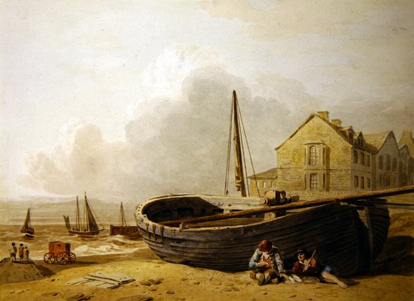 En fiskebåt tegnet på Hastings Beach (akvarell på papir) av John Varley