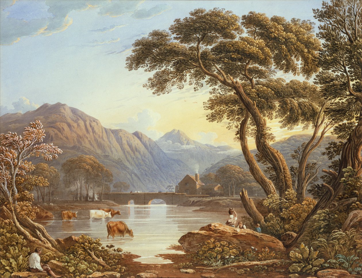 Beddgelert Bridge, Nord-Wales (akvarell) av John Varley