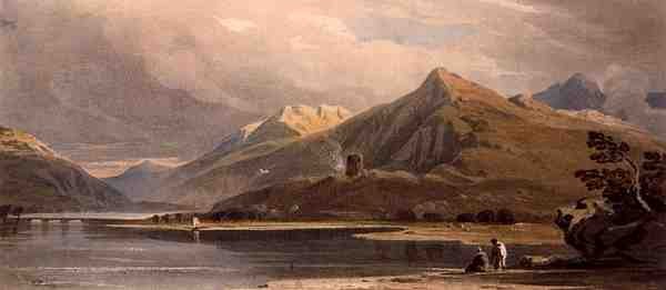 Dolbadarn Castle, Nord-Wales (akvarell på papir) av John Varley