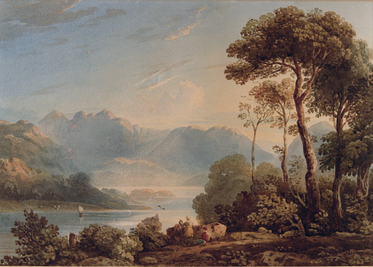 Utsikt fra Grange Bridge, Borrowdale (wc på papir) av John Varley