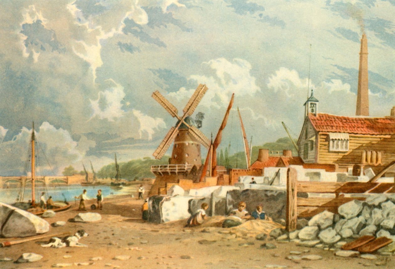Randalls Flint Mill, Nine Elms, Battersea, 1830, 1947. av John Varley I