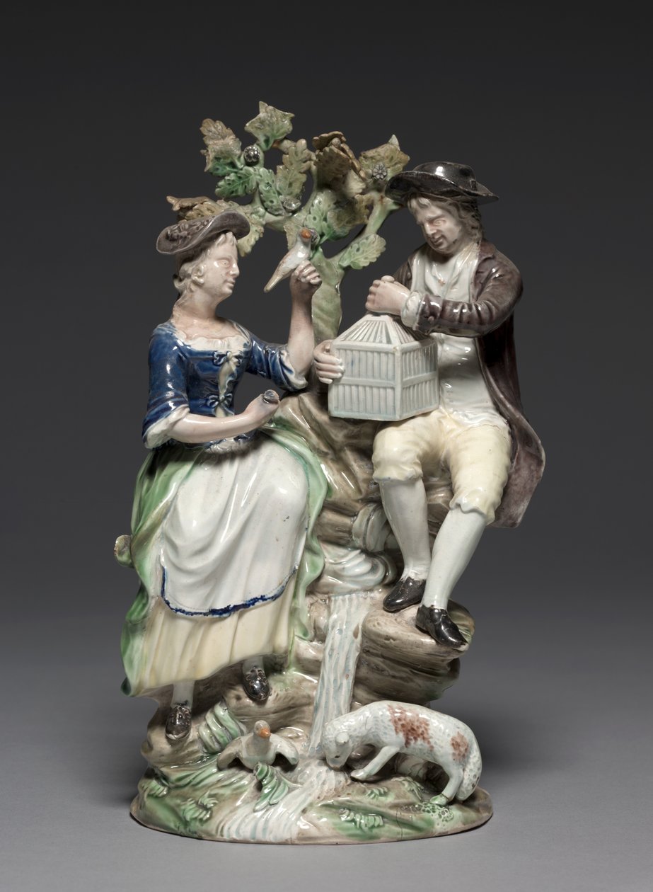 Gruppe med fuglebur, laget av Staffordshire Factory, ca. 1770 av John Voyez