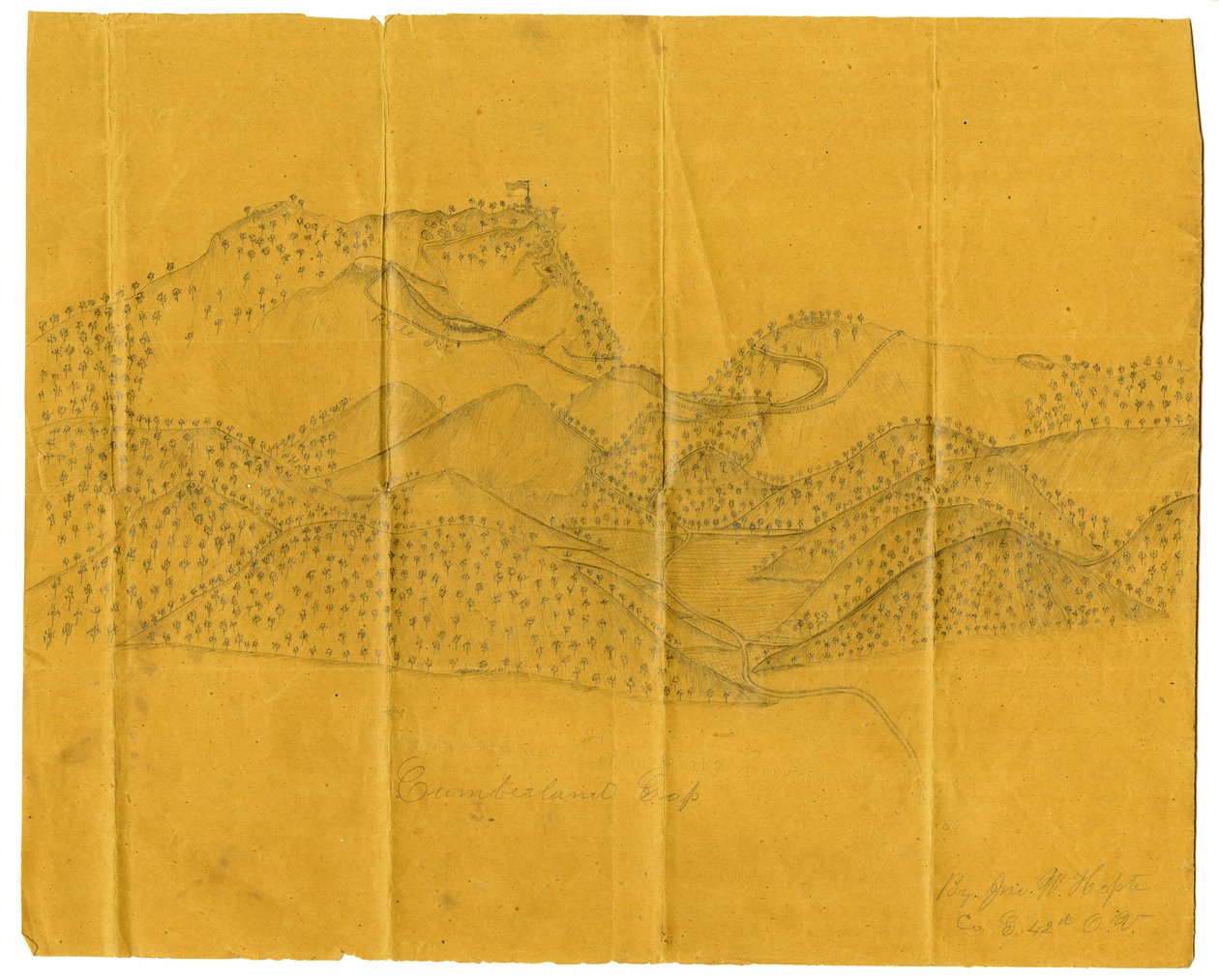 Blyantillustrasjon av Cumberland Gap, ca. 1862-1865 av John W. Hopte