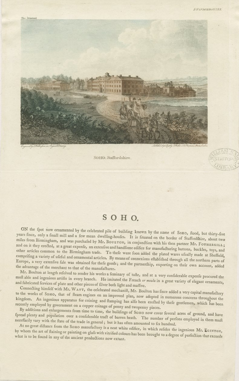 Soho Manufactory: farget gravering, nd [c 1798] av John Walker