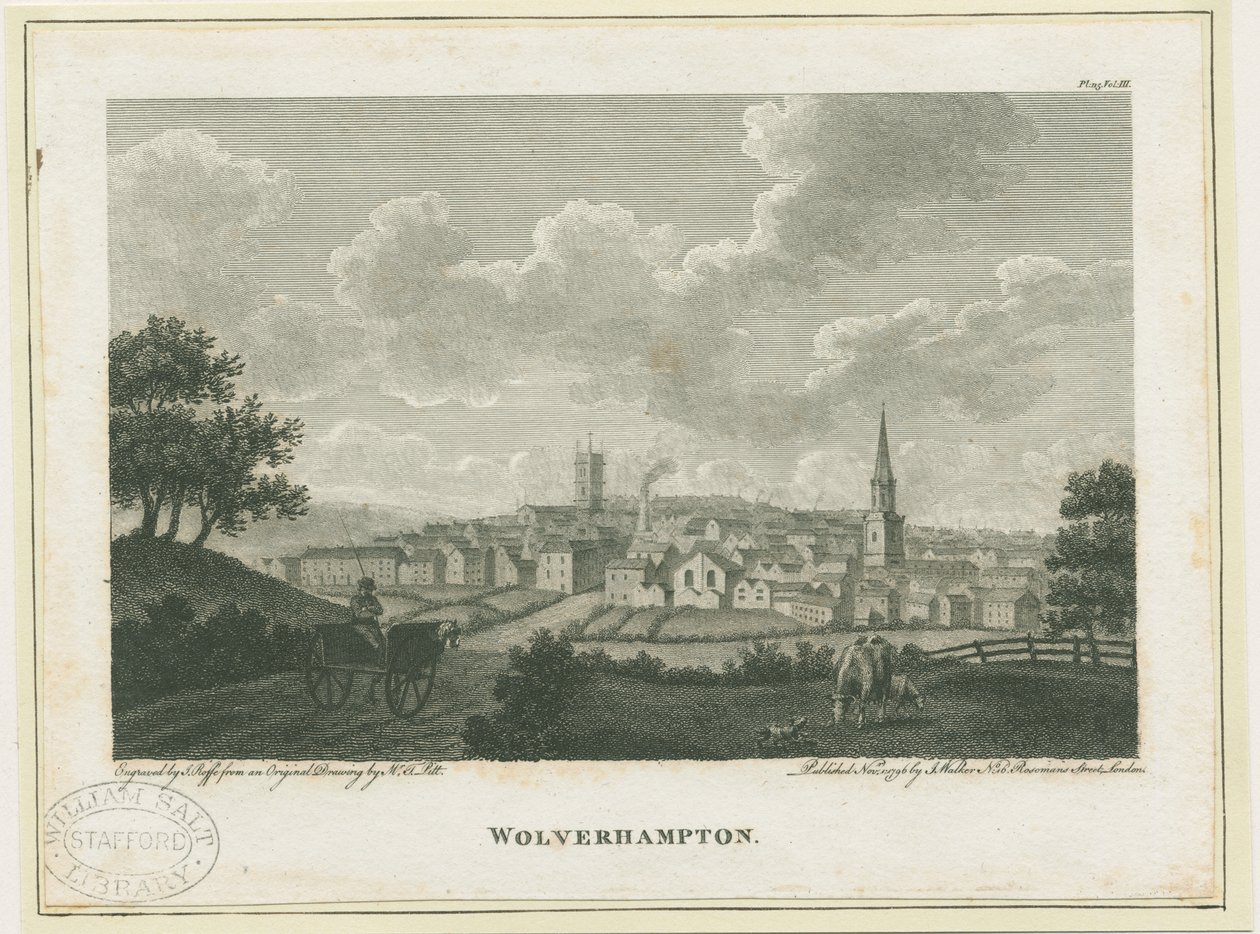 Wolverhampton - South West View: gravering, nd [c 1796] av John Walker