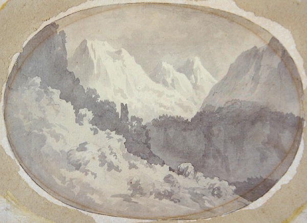 Alpine Scene (grå vask over grafitt på papir) av John Warwick Smith