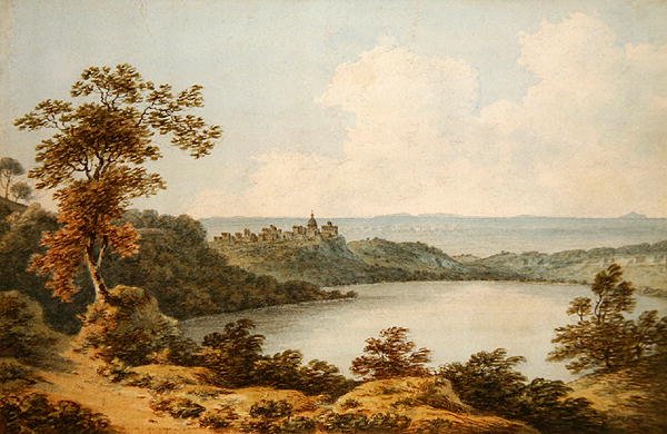Lake Albano (akvarell på papir) av John Warwick Smith
