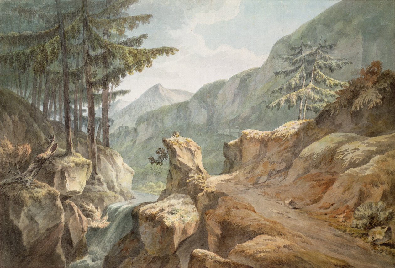 Mount Splugen, sveitsisk-italiensk grense, 1781 (wc på papir) av John Warwick Smith