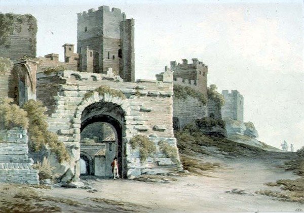 Porta Tiburtina (nå Porta di San Lorenzo), Roma, sett innvendig av John Warwick Smith