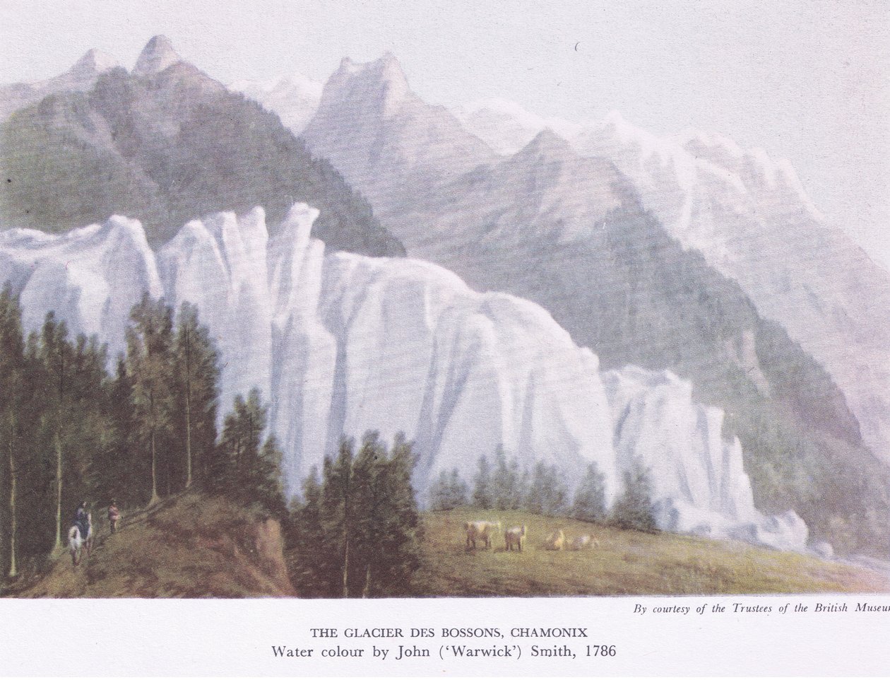 The Glacier Des Bossons, Chamonix, fra British Adventure utgitt av Collins, 1947 av John Warwick Smith