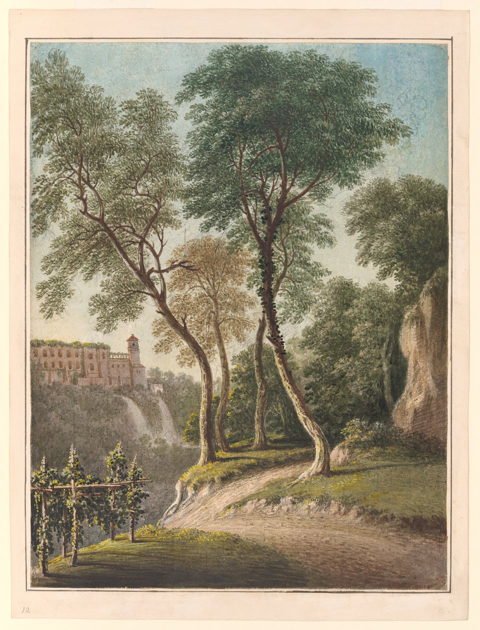 Villa Of The Maecena And The Cascatelli, Tivoli, ca. 1781 (akvarell, gouache og blyant) av John Warwick Smith