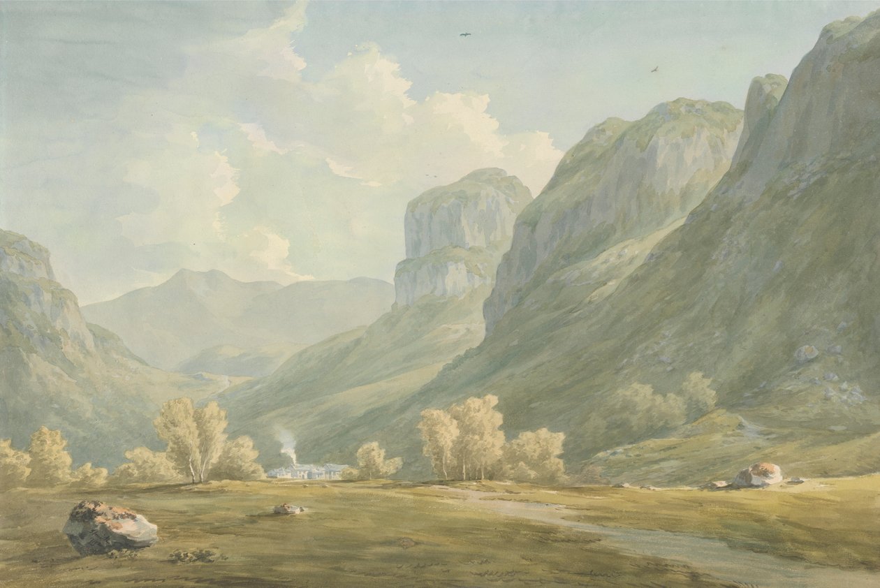 Landsbyen Stonethwaite og Eagle Cragg, Borrowdale av John Warwick Smith