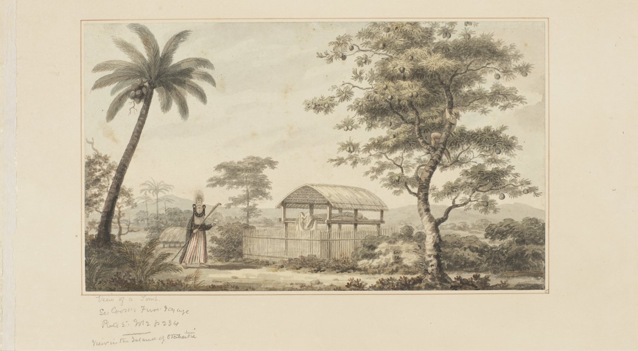 45: View of a Tomb, fra en serie akvareller som illustrerer Captain Cooks siste reise, ca. 1773-84 (akvarell på papir) av John Webber