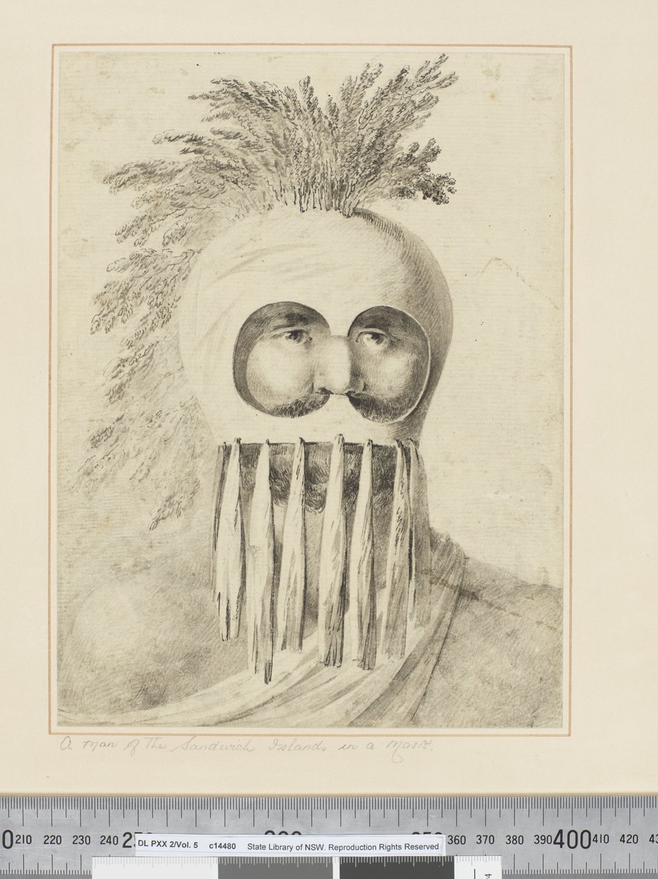 F.38 A Man of the Sandwich Islands in a Mask, ca. 1773-84 (akvarell) av John Webber