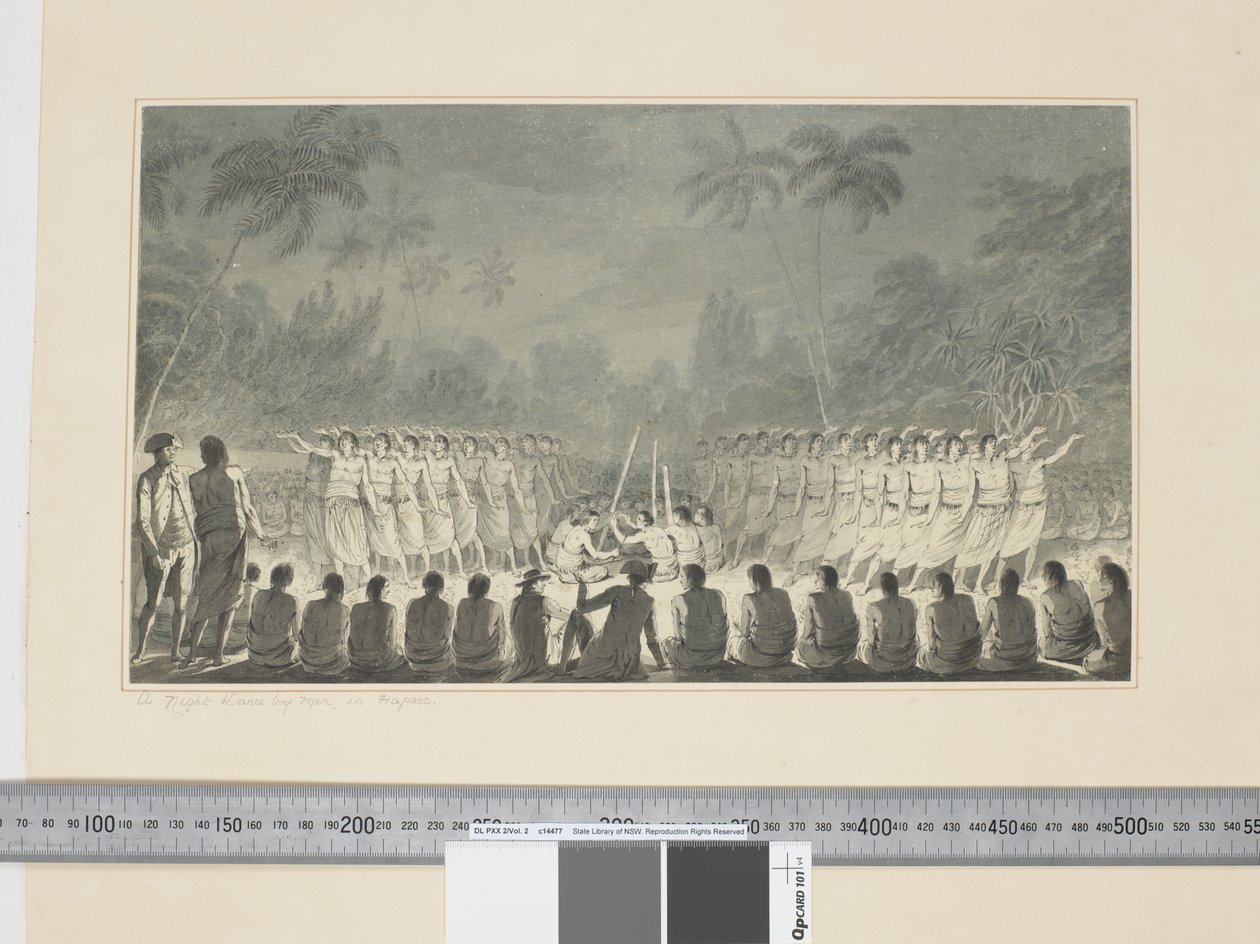F.5 A Night Dance by Men, i Hapaee, ca. 1773-84 (akvarell) av John Webber