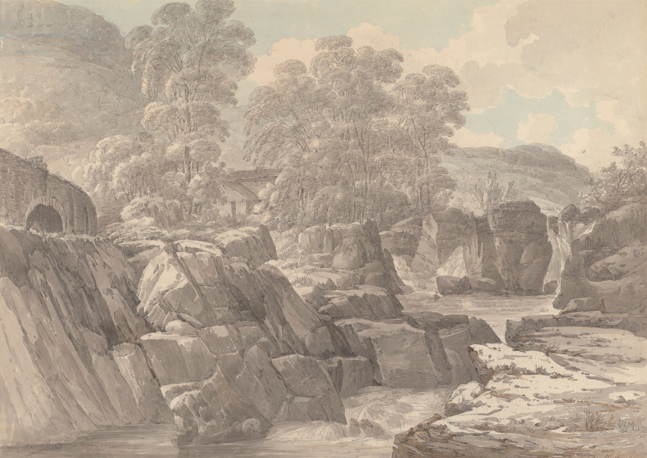 Pont-y-Pair ved elven Llugwy nær Betws-y-Coed, Denbigh av John Webber