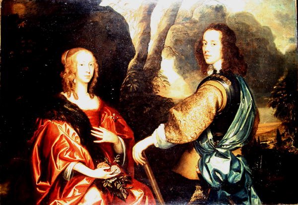 Dobbeltportrett av en dame og en gentleman (olje på lerret) av John Weesop