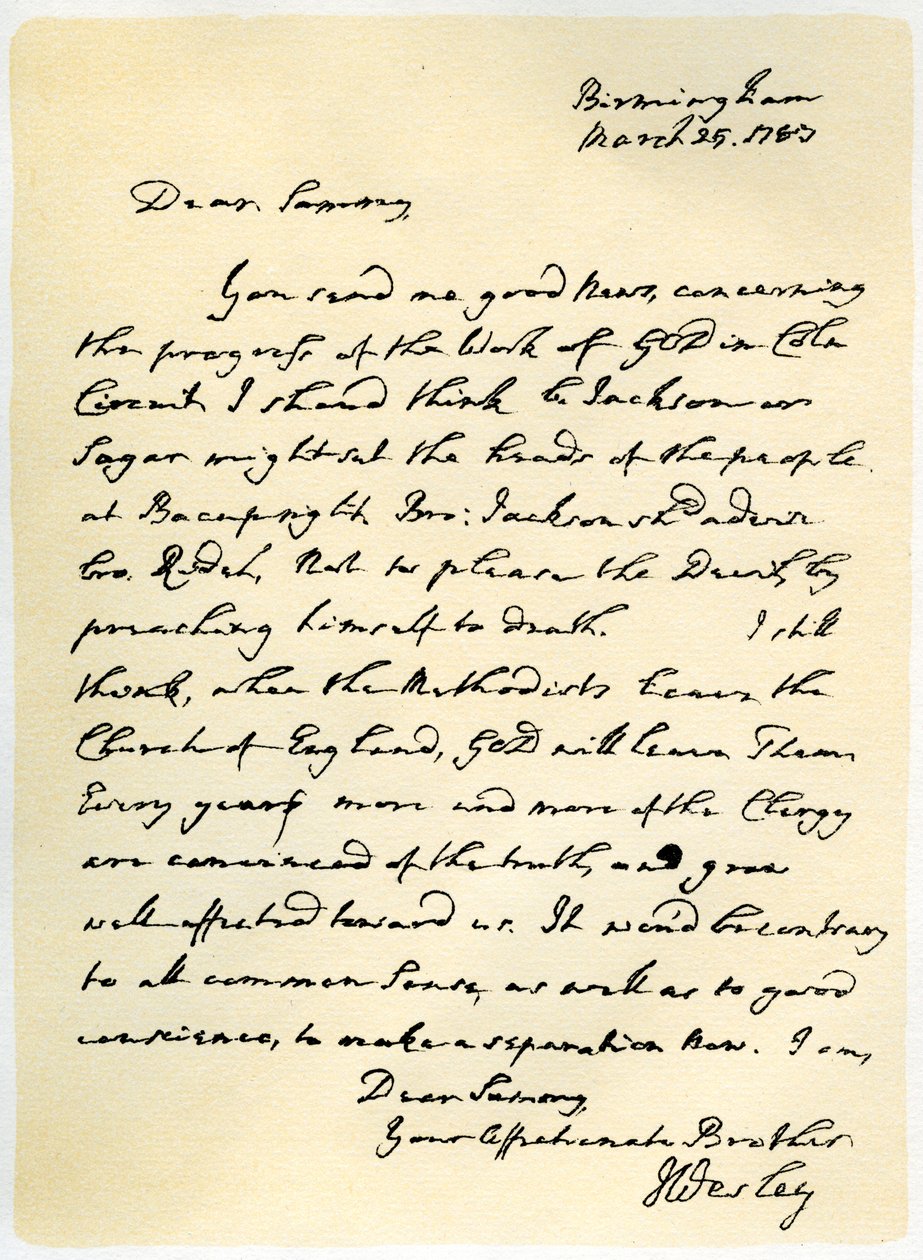 Brev fra John Wesley til Samuel Bradburn, 25. mars 1783. av John Wesley