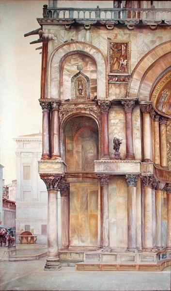 Hjørne av fasaden til Markus-basilikaen, Venezia, 1870 (wc på papir) av John Wharlton Bunney