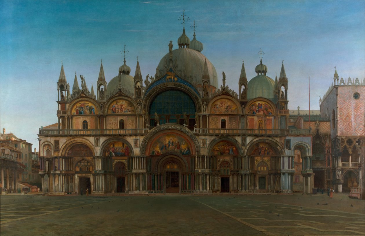 Vestlig fasade av basilikaen San Marco, Venezia, Italia av John Wharlton Bunney