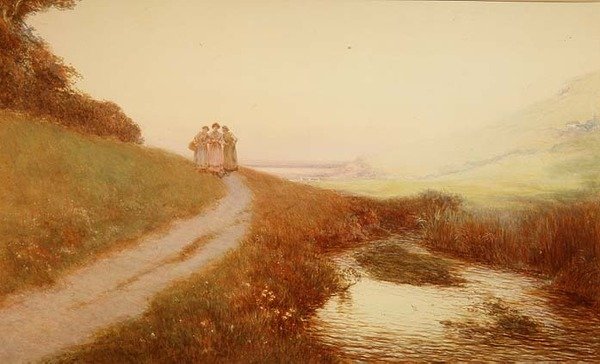 Brook and Sea, Branscombe (akvarell) av John White