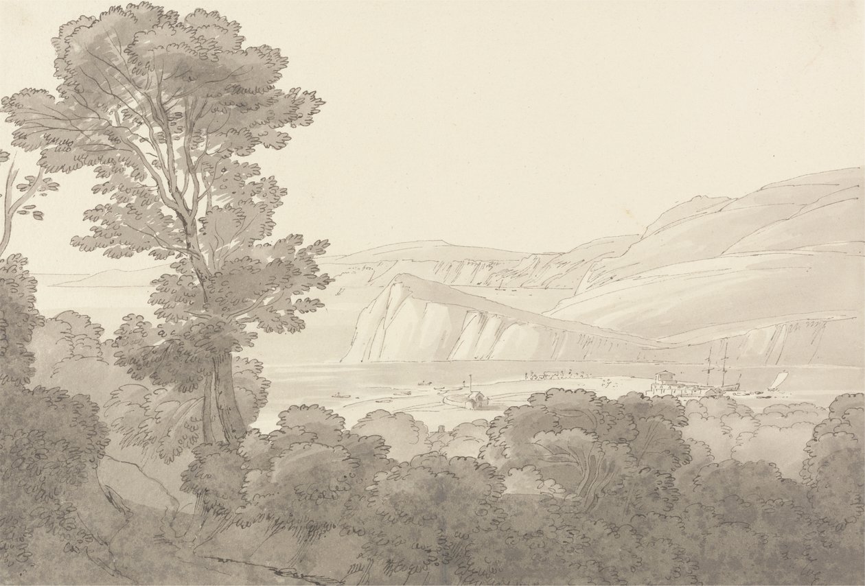 Utsikt fra en skog, med utsikt over elven og åsene i Teignmouth, Devon av John White Abbott