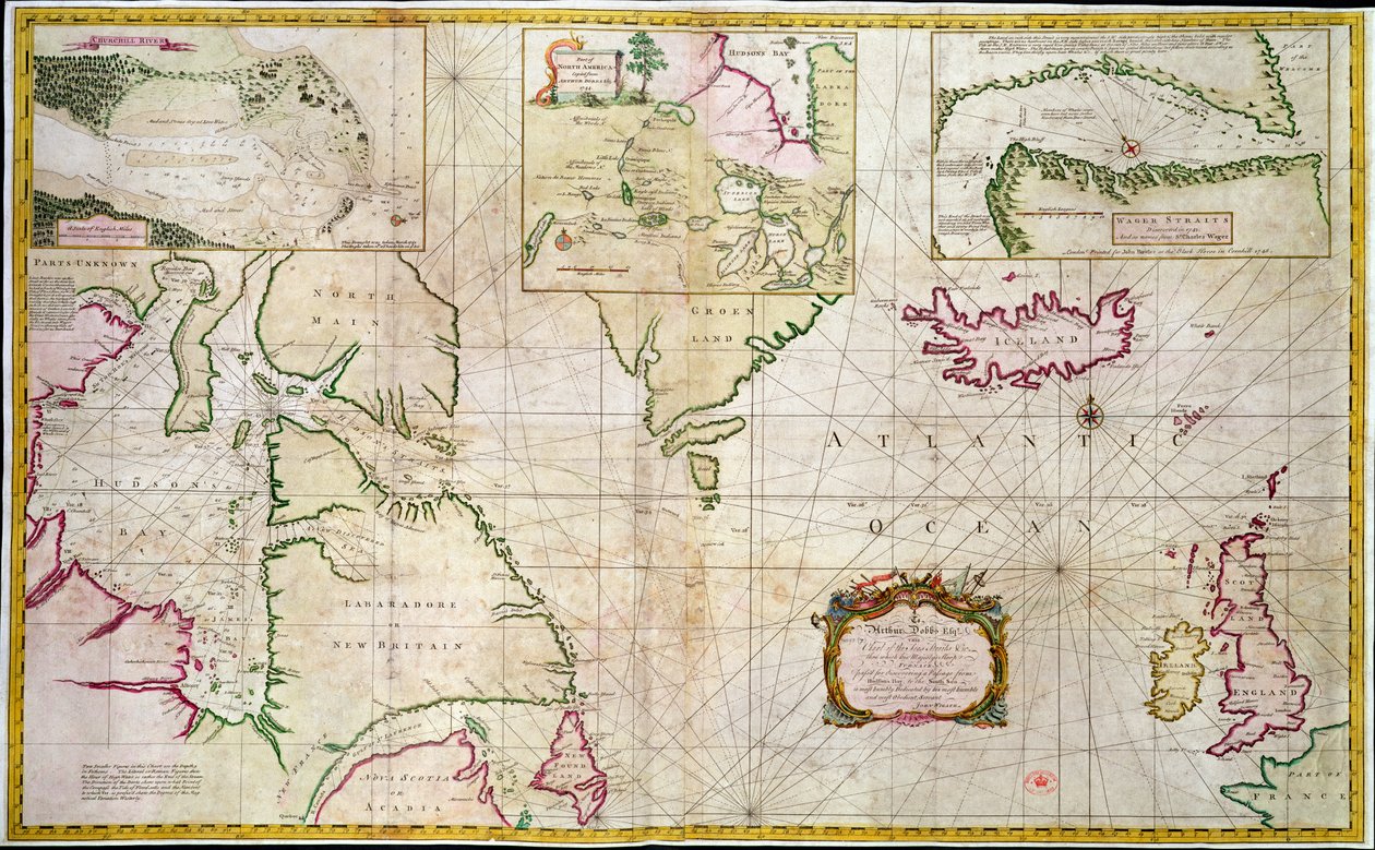 Kart over hav og sund som viser muligheten for en nordvestpassasje mellom Hudson Bay og Sørsjøen av John Wigate