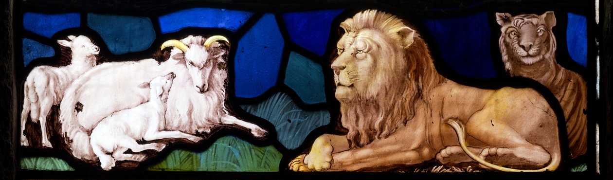 Lambs & Lions, Te Deum, East Window, ca. 1888 (farget glass) av John William Brown